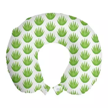 ABAKUHAUS Дорожная подушка Agave, поддержка шеи, экзотический мотив кактуса, дорожная вещь из пенопласта для самолета и автомобиля, 30x30 см, белый и салатовый