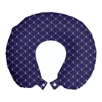 ABAKUHAUS Дорожная подушка Anchor, поддержка шеи, цепочка, пенопластовый дорожный предмет для самолета и автомобиля, 30x30 см, королевский синий белый