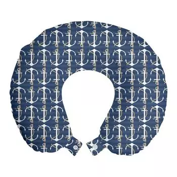 ABAKUHAUS Дорожная подушка Anchor, поддержка шеи, веревка с морским мотивом, дорожная вещь из пенопласта для самолета и автомобиля, 30x30 см, темно-голубой и белый