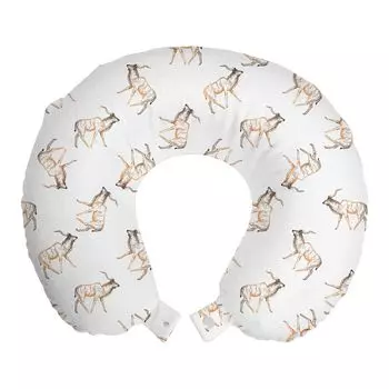 ABAKUHAUS Дорожная подушка Antelope, поддержка шеи, детальный рисунок животных, пенопластовые дорожные принадлежности для самолета и автомобиля, 30x30 см, персиковая сепия и белый