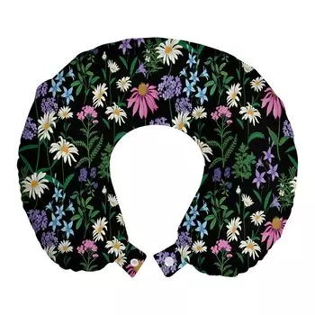 ABAKUHAUS Дорожная подушка Aster Подушка для шеи, рисунок лесных полевых цветов, дорожная вещь из пенопласта для самолета и автомобиля, 30x30 см, антрацитово-серый разноцветный