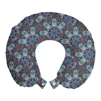 ABAKUHAUS Дорожная подушка Boho, поддержка шеи, мотив завитков и спиралей, дорожная вещь из пенопласта для самолета и автомобиля, 30x30 см, разноцветные