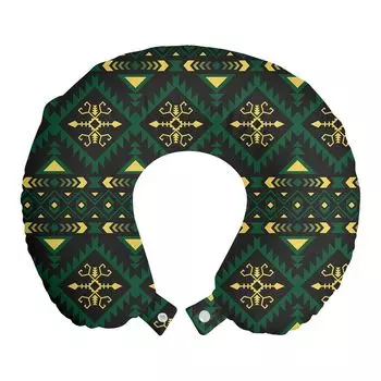 ABAKUHAUS Дорожная подушка Boho, поддержка шеи, принт племенных мотивов и форм, дорожная вещь из пенопласта для самолета и автомобиля, 30х30 см, цвет кокса серо-горчичный