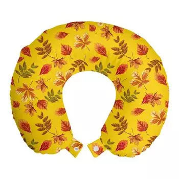 ABAKUHAUS Дорожная подушка Burnt Orange, опора для шеи, Fall Forest Leaves, дорожный предмет из пенопласта для самолета и автомобиля, 30x30 см, горчичный и разноцветный