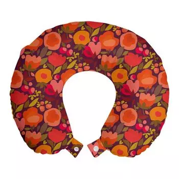 ABAKUHAUS Дорожная подушка Burnt Orange, поддержка шеи, абстрактный цветочный рисунок, дорожная вещь из пенопласта для самолета и автомобиля, 30x30 см, многоцветная темная фуксия