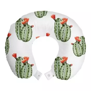 ABAKUHAUS Дорожная подушка Cactus, поддержка шеи, кактусовая пустыня, дорожный предмет из пенопласта для самолета и автомобиля, 30x30 см, зеленый и оранжевый