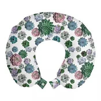 ABAKUHAUS Дорожная подушка Cactus, поддержка шеи, Succulent Garden, пенопластовые дорожные принадлежности для самолета и автомобиля, 30x30 см, разноцветные