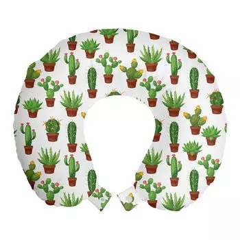 ABAKUHAUS Дорожная подушка Cactus, поддержка шеи, вазы с цветочным узором, пенопластовые дорожные принадлежности для самолета и автомобиля, 30x30 см, зелено-коричневые бархатцы