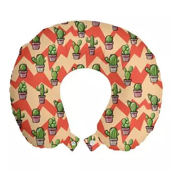 ABAKUHAUS Дорожная подушка Cactus, поддержка шеи, зигзагообразные фоновые растения, пенопластовые дорожные принадлежности для самолета и автомобиля, 30x30 см, разноцветные
