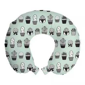 ABAKUHAUS Дорожная подушка Cactus Подушка для шеи, мини-кактусы в горшках Geometric, дорожная вещь из пенопласта для самолета и автомобиля, 30x30 см, мятно-зеленый, антрацитовый серый