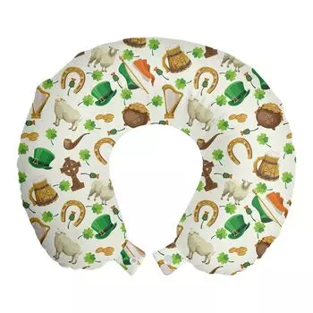 ABAKUHAUS Дорожная подушка Cloverleaf, поддержка шеи, ирландская культура, пенопластовые дорожные принадлежности для самолета и автомобиля, 30x30 см, цвет слоновой кости