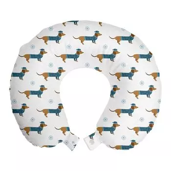 ABAKUHAUS Дорожная подушка Dachshund, поддержка шеи, собака в свитере, снежинка, дорожная вещь из пенопласта для самолета и автомобиля, 30x30 см, темно-бирюзовый имбирь