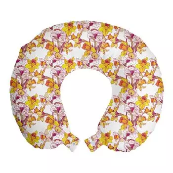 ABAKUHAUS Дорожная подушка Daffodil для шеи, Flowers Spring Romance, Пенопластовый дорожный предмет для самолета и автомобиля, 30x30 см, Разноцветный
