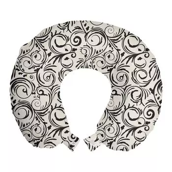 ABAKUHAUS Дорожная подушка Damask, поддержка шеи, закрученные цветочные ветки, дорожная вещь из пенопласта для самолета и автомобиля, 30x30 см, темно-серо-коричневый цвет яичной скорлупы