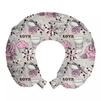 ABAKUHAUS Дорожная подушка для чаепития, поддержка шеи, романтические розы, птицы, пенопластовые дорожные принадлежности для самолета и автомобиля, 30х30 см, Бледно-розовая пыль