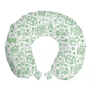 ABAKUHAUS Дорожная подушка для чучела, поддержка шеи, Outline Garden, пенопластовые дорожные принадлежности для самолета и автомобиля, 30x30 см, Зеленый папоротник белый