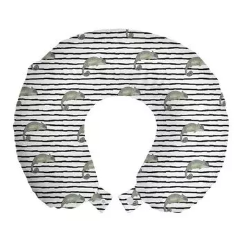 ABAKUHAUS Дорожная подушка для рептилий, поддержка шеи, Chameleons on Stripes Art, пенопластовый дорожный предмет для самолета и автомобиля, 30x30 см, белый и разноцветный