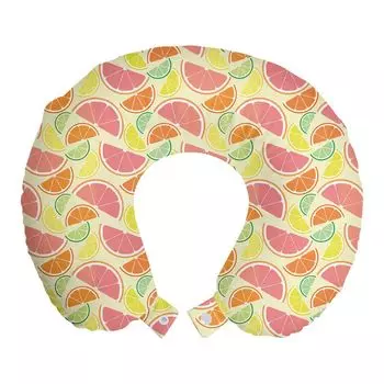 ABAKUHAUS Дорожная подушка для шеи Citrus, разрезанные лимоны и апельсины, пенопластовый дорожный предмет для самолета и автомобиля, 30х30 см, разноцветный розовый