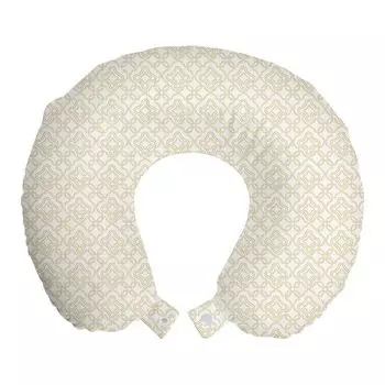 ABAKUHAUS Дорожная подушка для шеи Ivory, Rococo Oriental, пенопластовый дорожный предмет для самолета и автомобиля, 30x30 см, кремово-коричневый