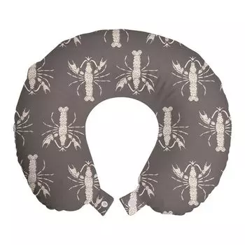 ABAKUHAUS Дорожная подушка для шеи Lobster, винтажный стиль с морскими животными, пенопластовый дорожный предмет для самолета и автомобиля, 30x30 см, темно-серо-коричневый и бежевый