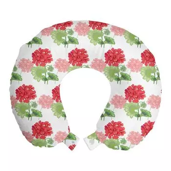 ABAKUHAUS Дорожная подушка для шеи Pelargonium, цветы пастельных тонов, дорожная вещь из пенопласта для самолета и автомобиля, 30x30 см, белые и разноцветные