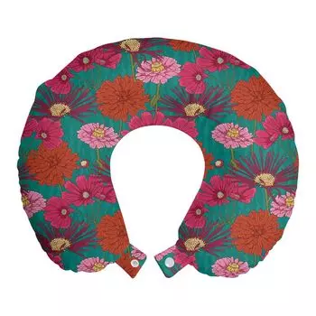 ABAKUHAUS Дорожная подушка для шеи с цветами, Happy Blooming Petals, пенопластовые дорожные принадлежности для самолетов и автомобилей, 30x30 см, бирюзовые и разноцветные