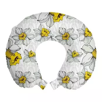 ABAKUHAUS дорожная подушка для шеи с цветочным принтом и желтым цветком, Blooming Narcissus, пенопластовый дорожный предмет для самолета и автомобиля, 30x30 см, мудрый зелено-желтый