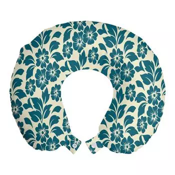 ABAKUHAUS Дорожная подушка Flower, подушка для шеи, Flower Flower Spring, пенопластовый дорожный предмет для самолета и автомобиля, 30x30 см, бирюзовый кремовый