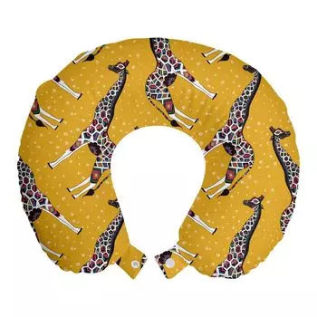 ABAKUHAUS Дорожная подушка Giraffe, поддержка шеи, орнамент в виде животных, пенопластовый дорожный предмет для самолета и автомобиля, 30x30 см, Разноцветный