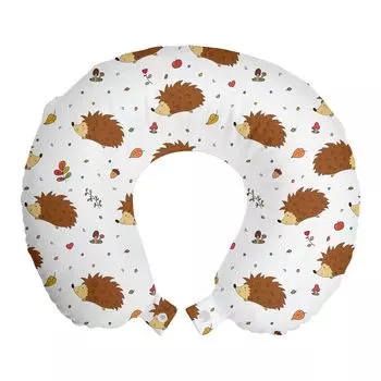 ABAKUHAUS Дорожная подушка Hedgehog, поддержка шеи, игривые лесные животные, дорожный предмет из пенопласта для самолета и автомобиля, 30x30 см, разноцветный