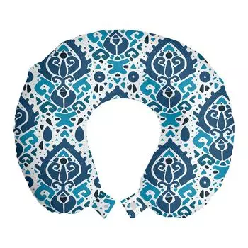 ABAKUHAUS Дорожная подушка Ikat, поддержка шеи, племенные мотивы в ацтекском стиле, дорожная вещь из пенопласта для самолета и автомобиля, 30х30 см, морской синий и белый