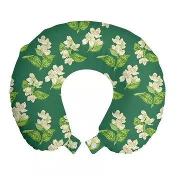 ABAKUHAUS Дорожная подушка Jasmin, поддержка шеи, живые цветы с листьями, дорожная вещь из пенопласта для самолета и автомобиля, 30х30 см, нефритовый разноцветный