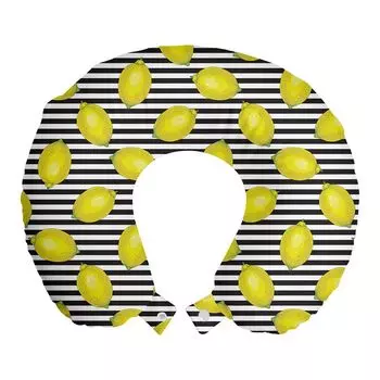 ABAKUHAUS Дорожная подушка Lemon, поддержка шеи, цитрусовый мотив в полоску, дорожный предмет из пенопласта для самолета и автомобиля, 30x30 см, яблочно-зеленый, кокасо-серый