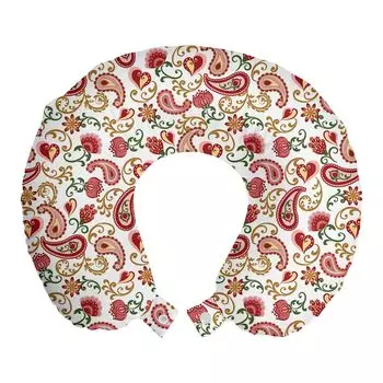 ABAKUHAUS Дорожная подушка Paisley, поддержка шеи, арт-мотив розы, дорожная вещь из пенопласта для самолета и автомобиля, 30x30 см, красный и светло-розовый