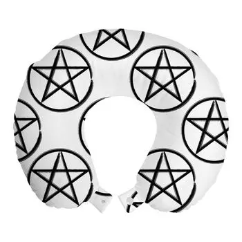 ABAKUHAUS Дорожная подушка Pentacle, поддержка шеи, звезда-пентаграмма в круге, дорожный предмет из пенопласта для самолета и автомобиля, 30x30 см, угольно-серый и белый