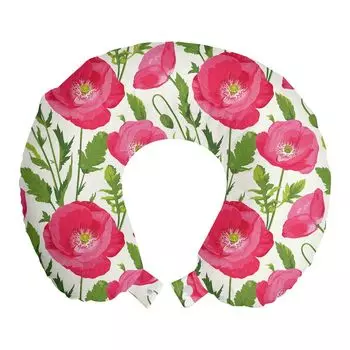 ABAKUHAUS Дорожная подушка Poppy, подушка для шеи, листья и лепестки романтика, пенопластовый дорожный предмет для самолета и автомобиля, 30х30 см, зелено-розово-кремовый