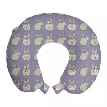 ABAKUHAUS Дорожная подушка Rabbit, поддержка шеи, кролики и цветы на голове, дорожная вещь из пенопласта для самолета и автомобиля, 30x30 см, лиловые и разноцветные