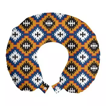 ABAKUHAUS дорожная подушка с мексиканским принтом, поддержка шеи, Simplistic Ethnic Art, дорожная вещь из пенопласта для самолета и автомобиля, 30x30 см, оранжевый темно-голубой