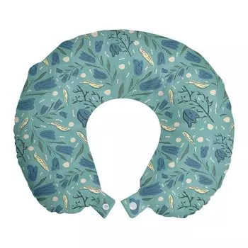 ABAKUHAUS Дорожная подушка Seafoam, поддержка шеи, акварельный цветочный мотив, дорожная вещь из пенопласта для самолета и автомобиля, 30x30 см, Seafoam Night Blue Ivory
