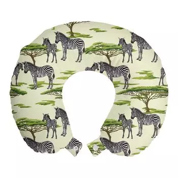 ABAKUHAUS Дорожная подушка Zebra, поддержка шеи, дикие животные в лесу, дорожная вещь из пенопласта для самолета и автомобиля, 30x30 см, кремовый разноцветный