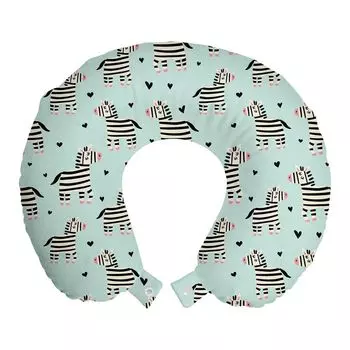 ABAKUHAUS Дорожная подушка Zebra, поддержка шеи, животные и маленькие сердечки, дорожная вещь из пенопласта для самолета и автомобиля, 30x30 см, морская пена бледно-желтого цвета