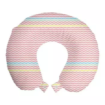 ABAKUHAUS Дорожная подушка-зигзаг с поддержкой шеи, креативные современные волнистые полосы, пенопластовые дорожные принадлежности для самолета и автомобиля, 30x30 см, коралловый и разноцветный