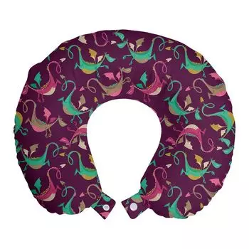 ABAKUHAUS Dragon Travel Pillow Подушка для шеи, Мифические забавные животные, Пенопластовые дорожные принадлежности для самолета и автомобиля, 30x30 см, Разноцветные