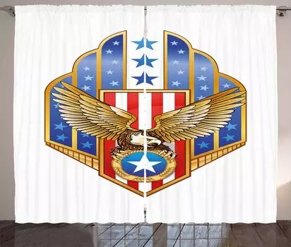 ABAKUHAUS Eagle Деревенская штора, Символ флага свободы, Универсальные ленточные шторы для гостиной с петлями и крючками, 280 x 260 см, Разноцветные, белый