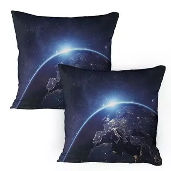 ABAKUHAUS Earth Чехлы для подушек, набор из 2 шт., «Планета из космоса в ночное время», тематическое изображение неземного межзвездного пространства в стиле галактической астрономии, чехол для подушки с декоративным принтом, 80 x 80 см, темно-си...