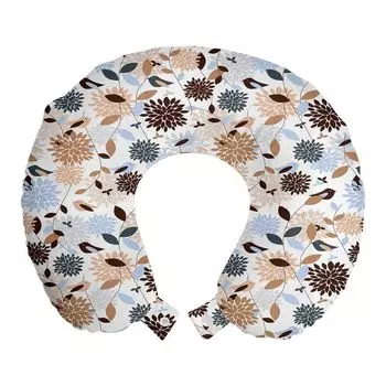 ABAKUHAUS Earth Color Дорожная подушка для шеи, Обзор гортензии, Пенопластовые дорожные принадлежности для самолета и автомобиля, 30x30 см, Коричневый Синий Белый