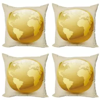ABAKUHAUS Earth Набор чехлов для подушек (4 предмета), Vivid Earth Sphere, современная двусторонняя цифровая печать, 45 x 45 см, желто-бежевый
