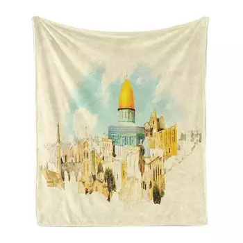 ABAKUHAUS Eastern City Мягкое фланелевое флисовое одеяло, Картина «Абстрактный контур», 175 x 230 см, Разноцветная яичная скорлупа