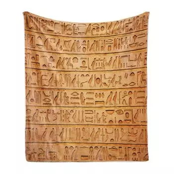 ABAKUHAUS Egypt Мягкое фланелевое флисовое одеяло, символы античной эпохи, алфавит, язык Abc, легенда Египта, узор в виде пирамид с птицами, 175 x 230 см, бледно-оранжевый, янтарь