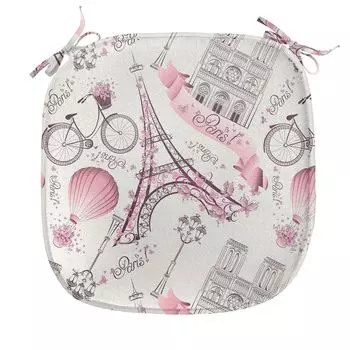 ABAKUHAUS Eiffel Подушка для обеденного стула Цветочная дорожная декоративная водонепроницаемая подушка с ремнями для кухонных сидений 40 см x 40 см Розовый Черный Белый